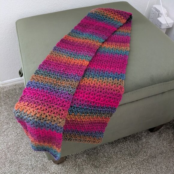 **NEW** Handmade / Crocheted Scarf - Fall Jewel Tones - Picture 4 of 5